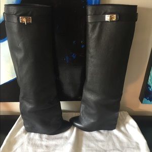 Givenchy  Shark Lock Fold-Over Black Leather Boots